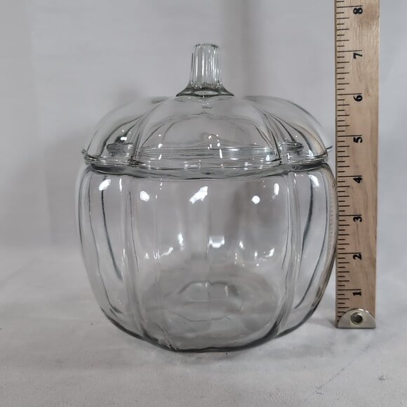 Anchor Hocking Glass Pumpkin Jar Lid Clear Fall Halloween 8" 2.2 qt Candy Treat - Picture 9 of 11